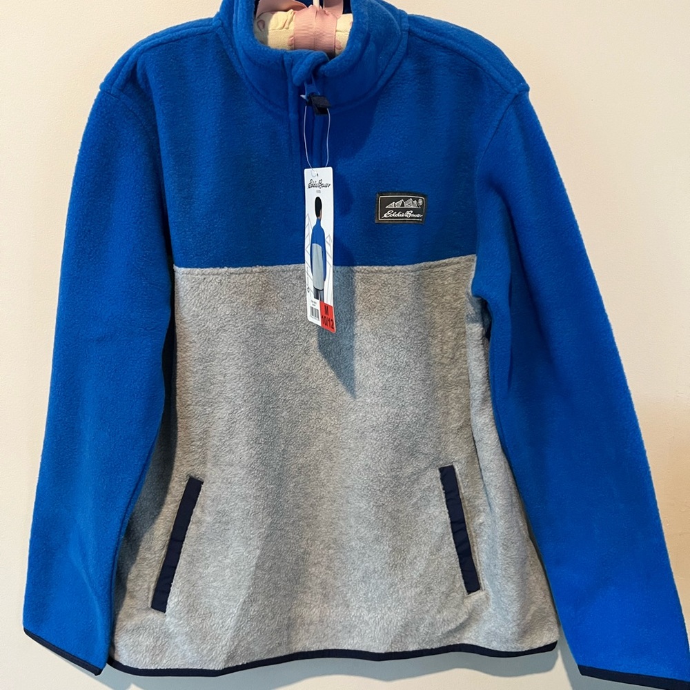 NWT Eddie Bauer boys fleece jacket, blue and gray size M 10/12